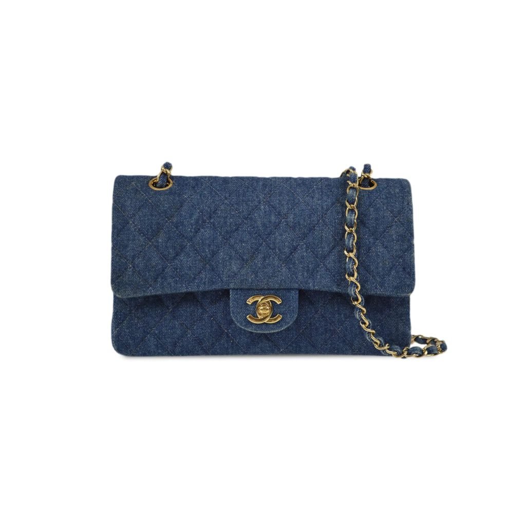 1998 Medium Double Flap Bag Denim Blue