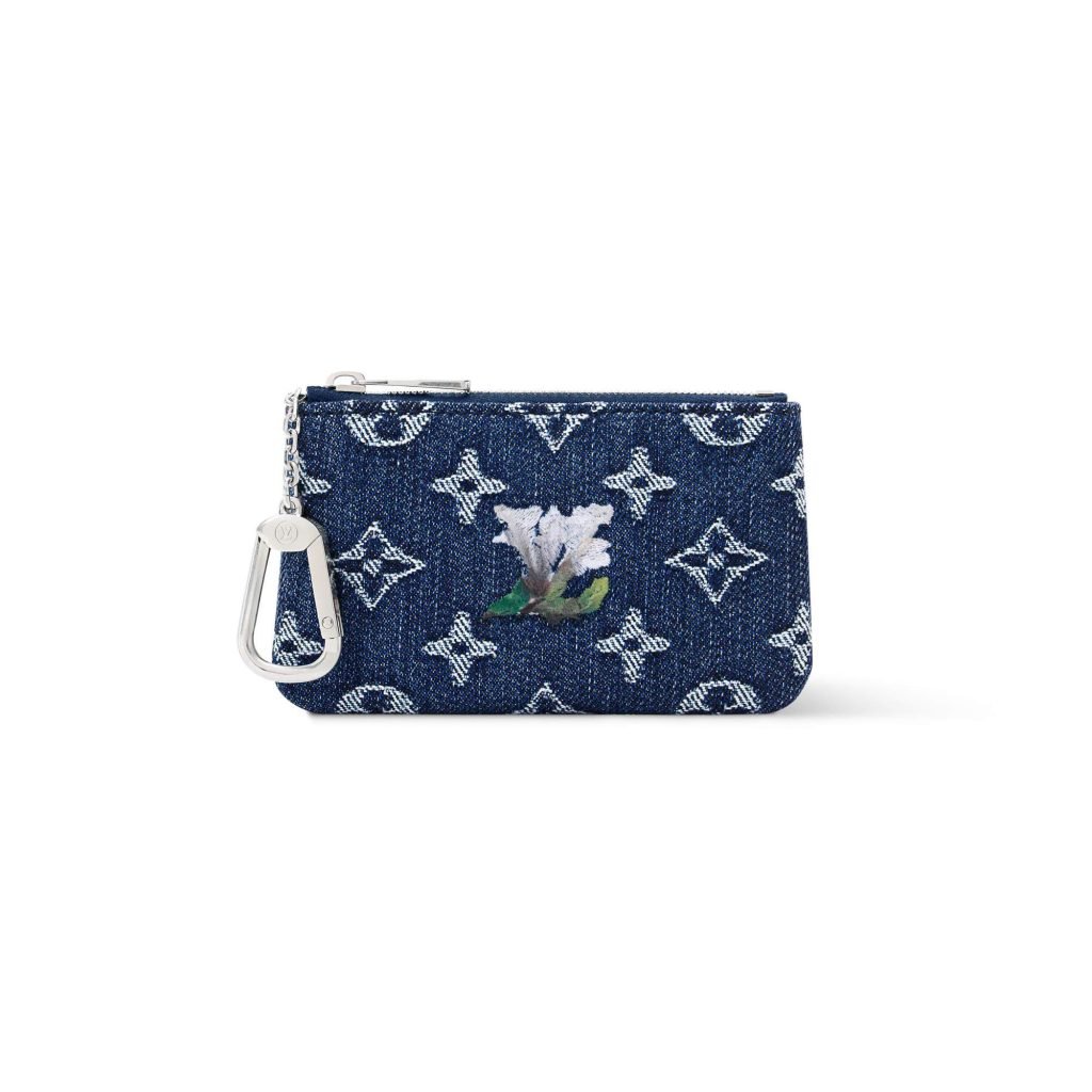Cles Pochette Key Pouch Blue Monogram Flowers Denim M27561