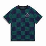 Cotton T-Shirt With Damier Jacquard Fabric In Green And Blue 1Ahbct