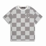 Cotton T-Shirt With Damier Jacquard Fabric In Grey And White