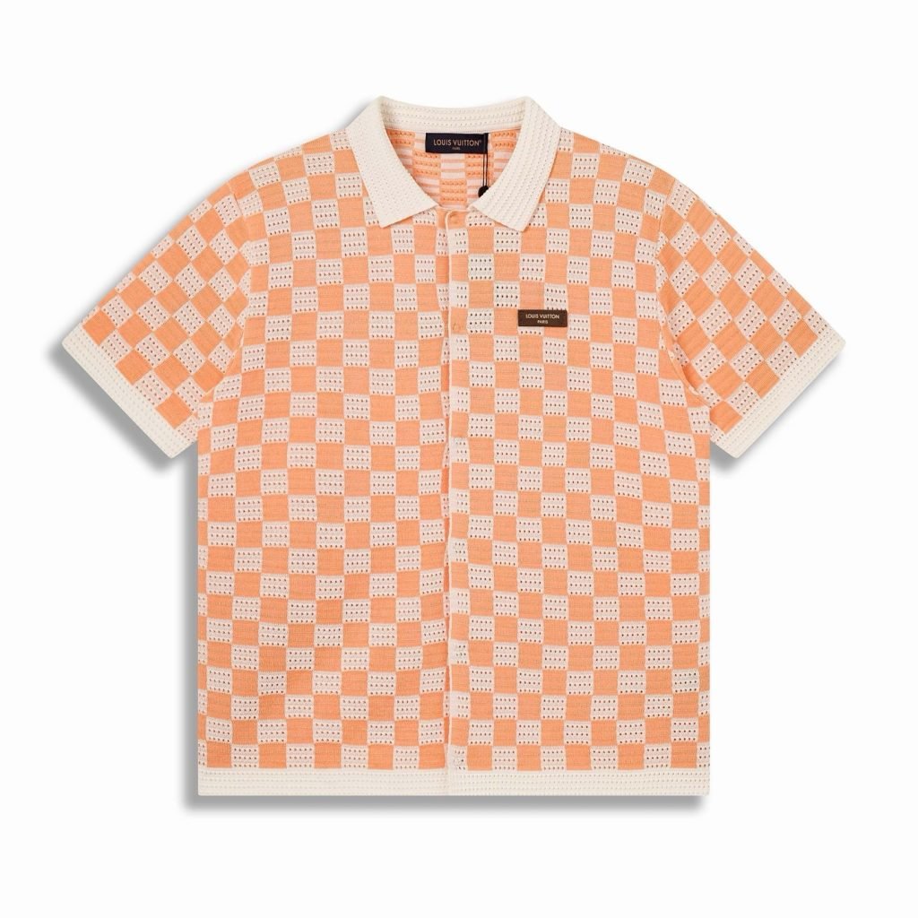 Damier Short-Sleeved Shirt In Orange And White – Sh531