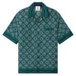 Dark Green Radiating Monogram Short Sleeve Silk Shirt – Sh536