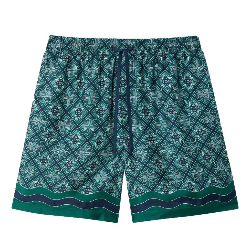 Dark Green Radiating Monogram Silk Shorts