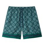 Dark Green Radiating Monogram Silk Shorts