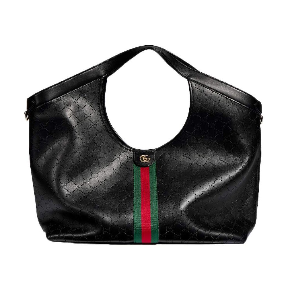Giglio Large Tote Bag Black Soft Perforated GG Leather