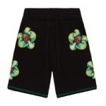 Glitch Orchid Embroidered Crochet Shorts In Black