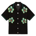 Glitch Orchid Embroidered Short Sleeve Crochet Shirt In Black – Sh544