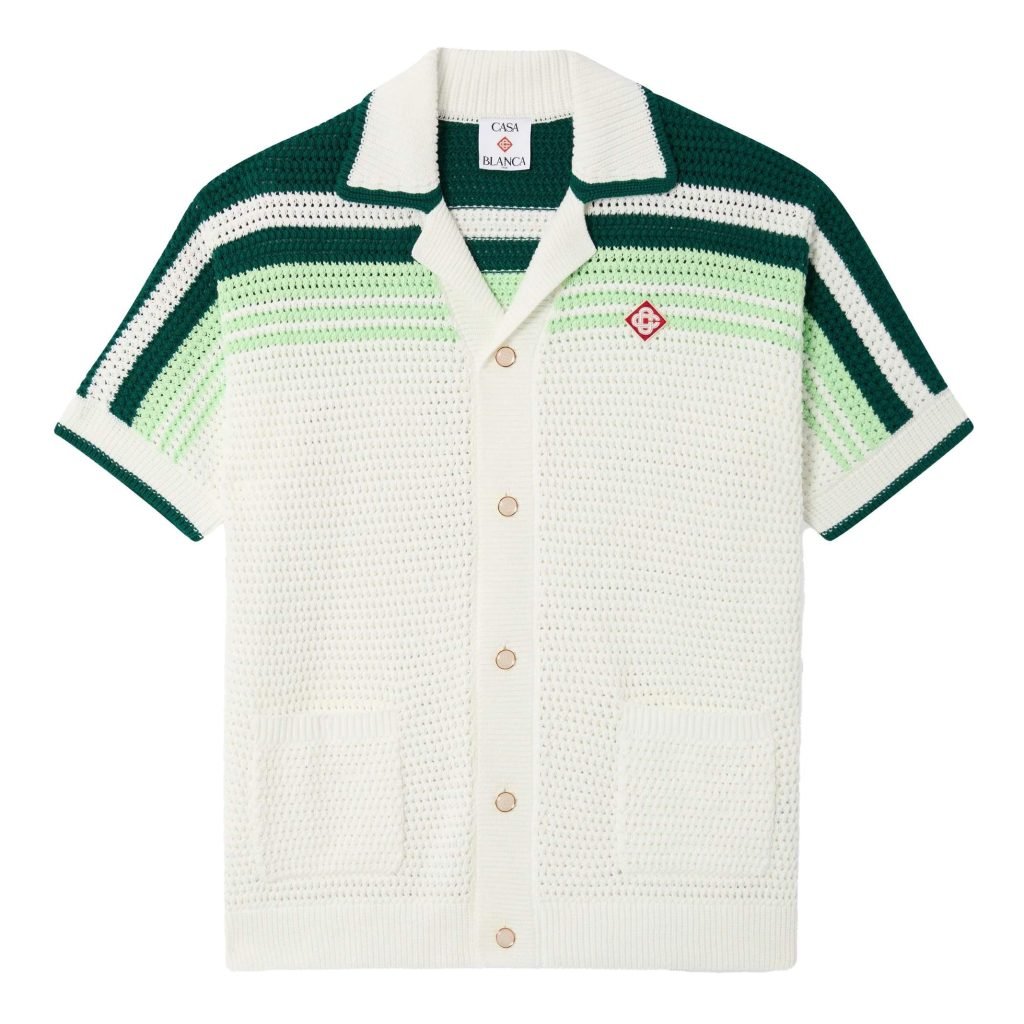 Green & White Tennis Stripe Crochet Short Sleeve Shirt – Sh541
