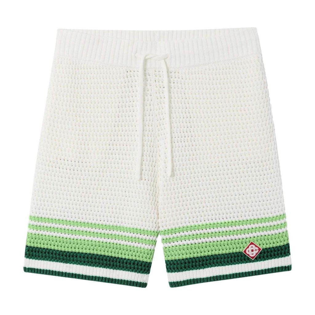 Green & White Tennis Stripe Crochet Shorts