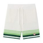 Green & White Tennis Stripe Crochet Shorts