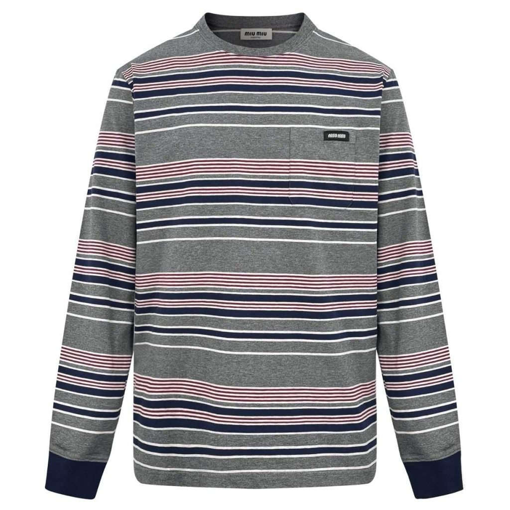 Grey Long-Sleeved Striped T-Shirt In Grey – Sk764