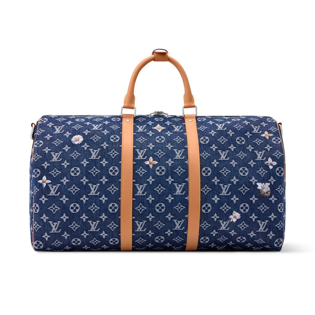 Keepall Bandouliere 50 Bag Blue Monogram Denim Flowers M27781