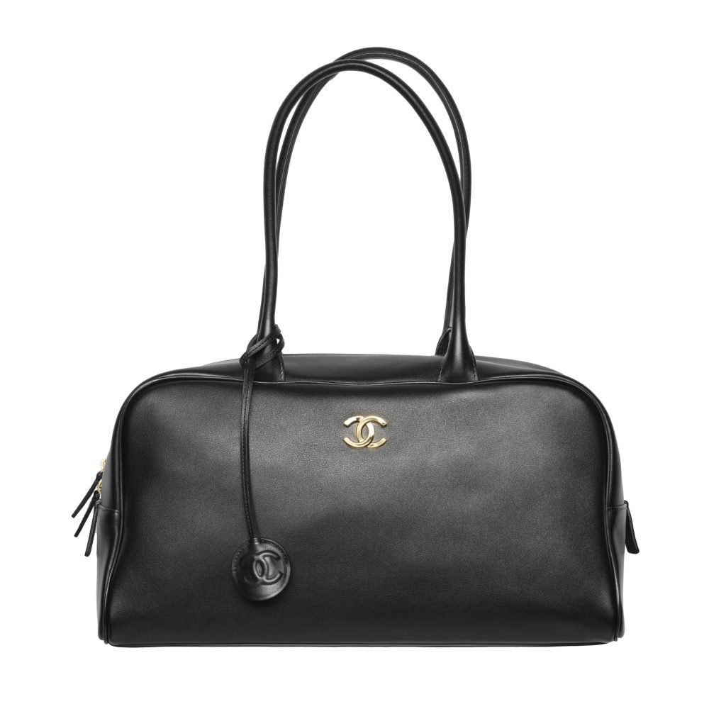 Large Bowling Bag Black Grained Calfskin Leather