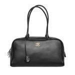 Large Bowling Bag Black Grained Calfskin Leather