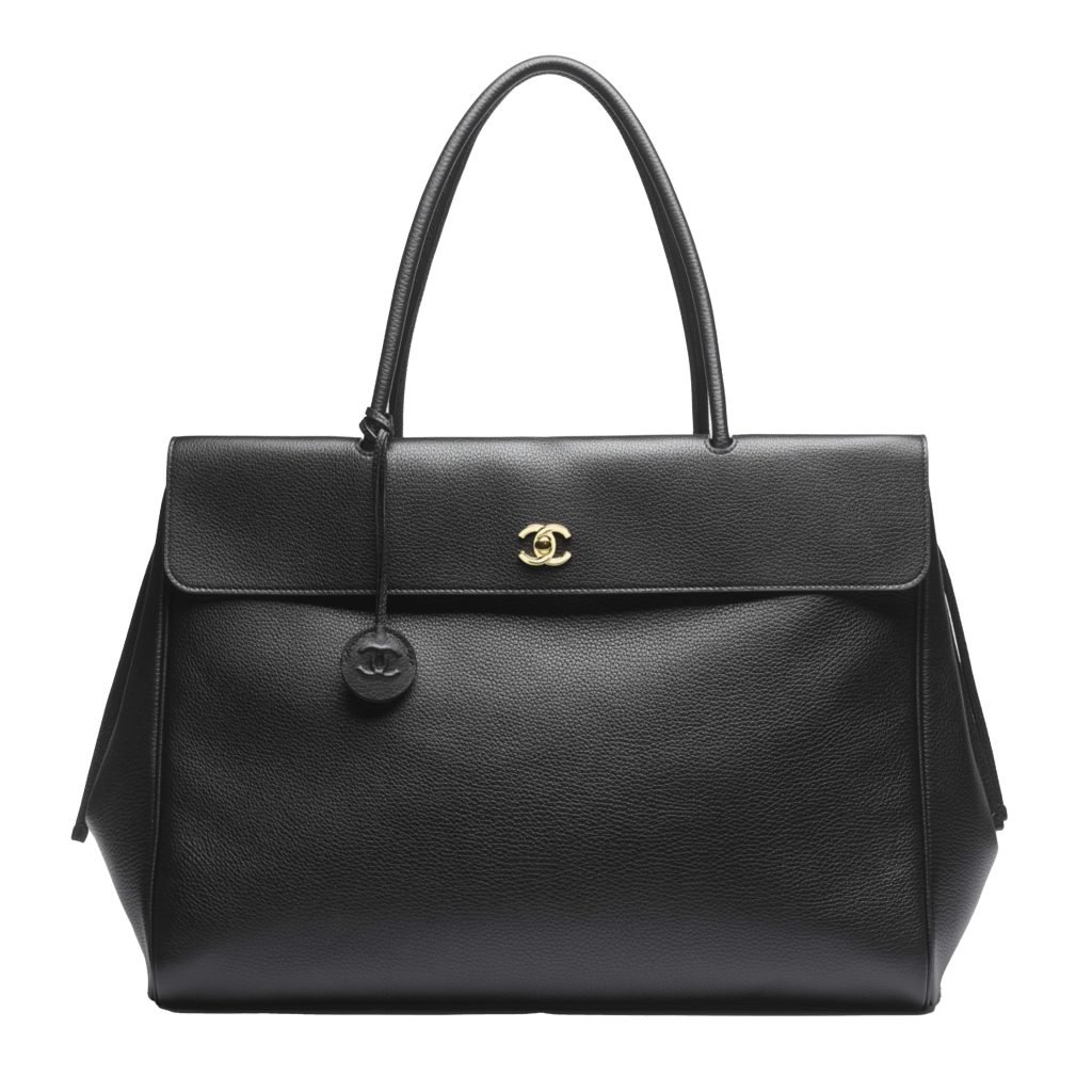 Large Shopping Bag Black Grained Calfskin Leather