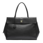 Large Shopping Bag Black Grained Calfskin Leather