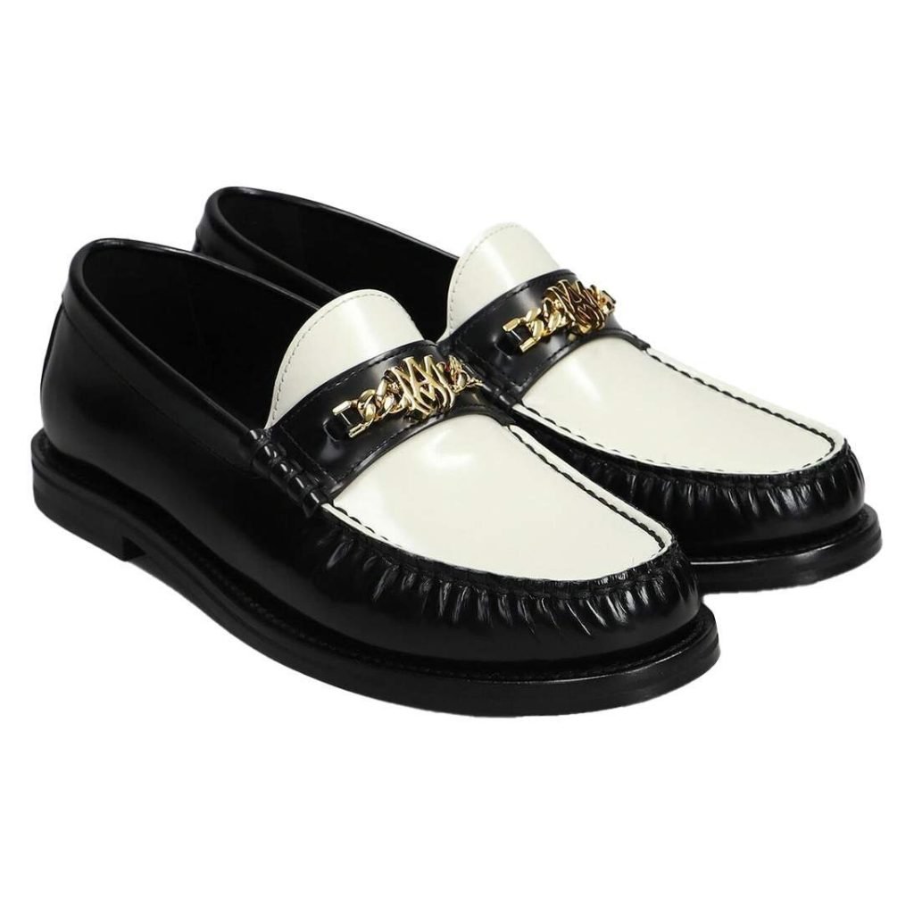 Ma Chain Leather Loafers In Black And White – Ri97