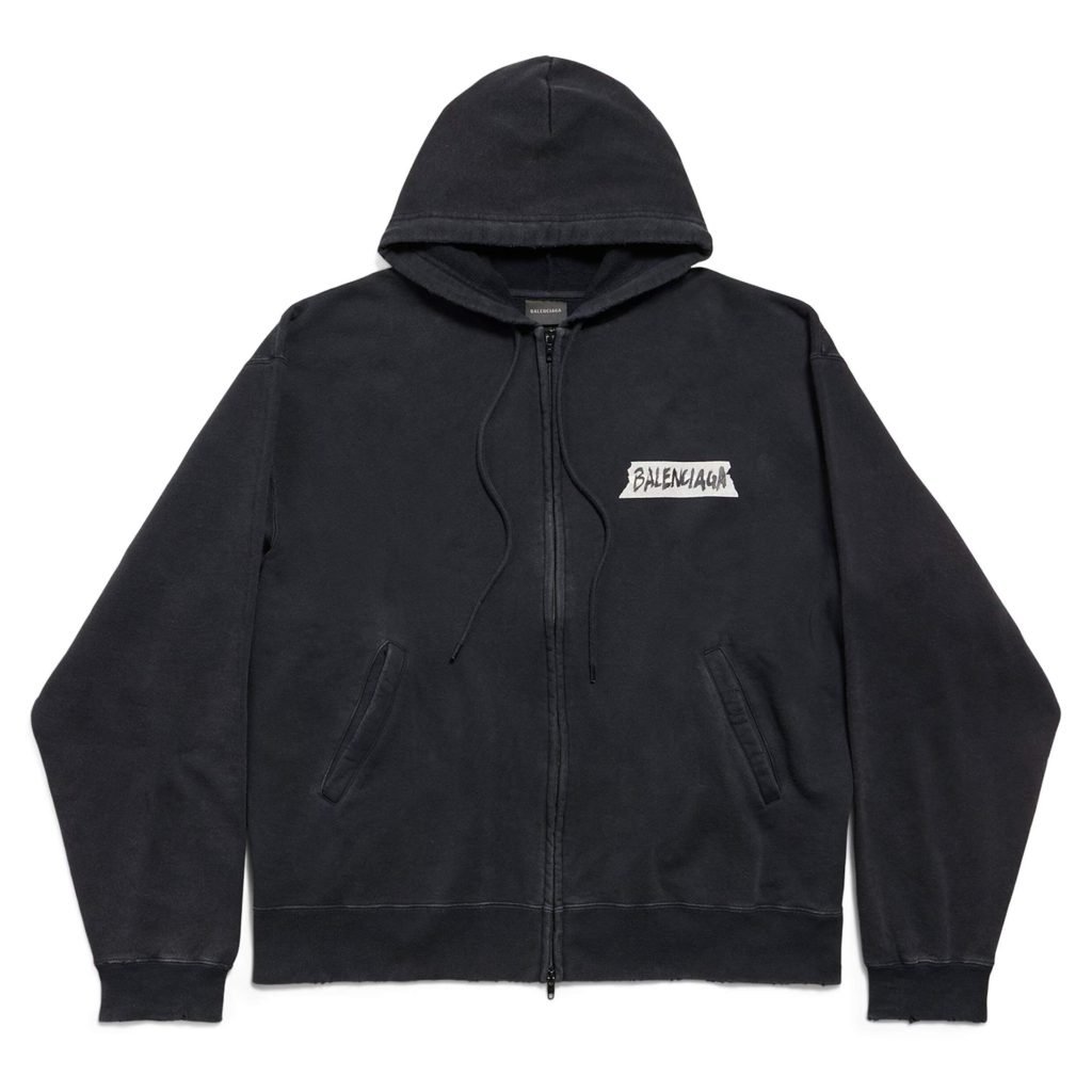 Masking Tape Oversized Zip-Up Hoodie In Faded Black – Sk804