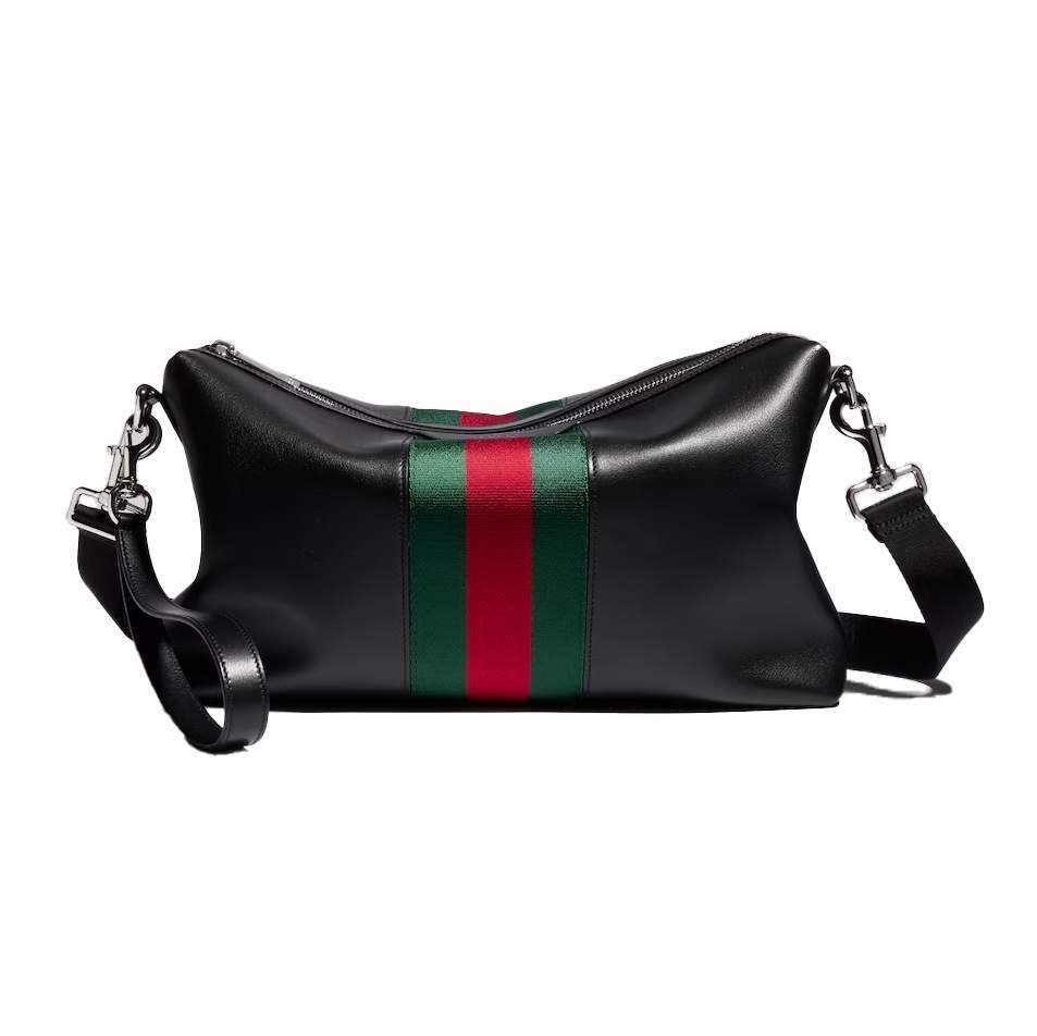 Mega Web Trademark Medium Crossbody Bag Black Soft Calf Leather