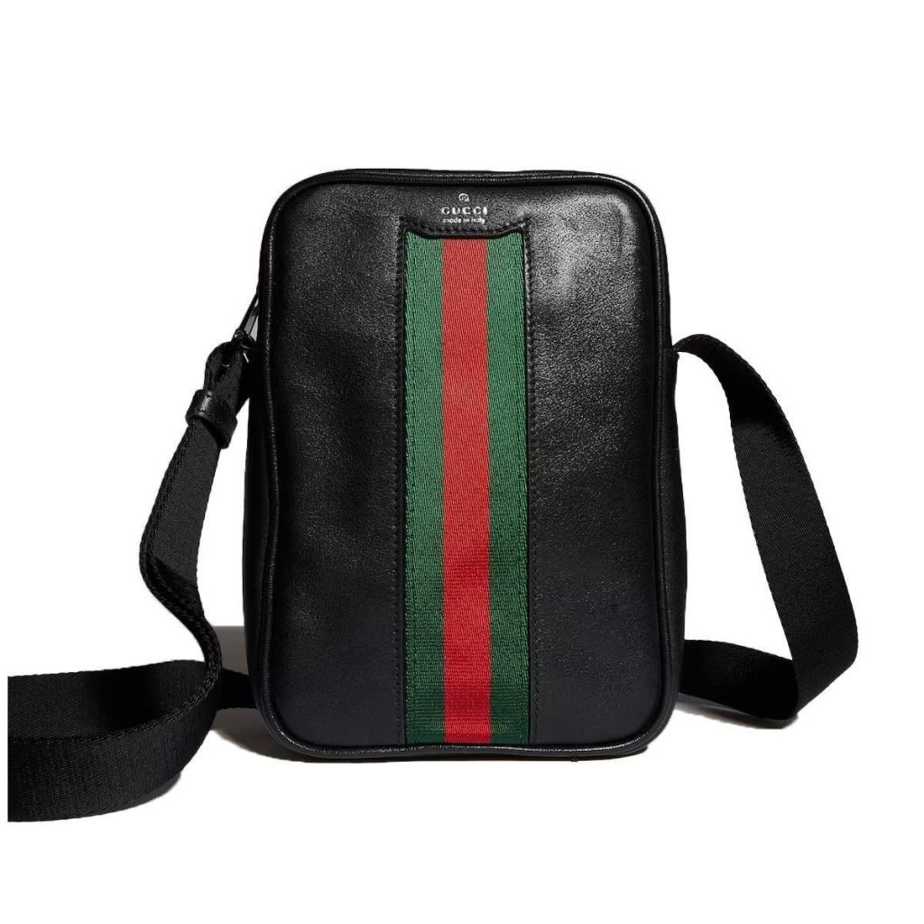 Mini Bag With Web Black Soft Leather