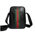Mini Bag With Web Black Soft Leather