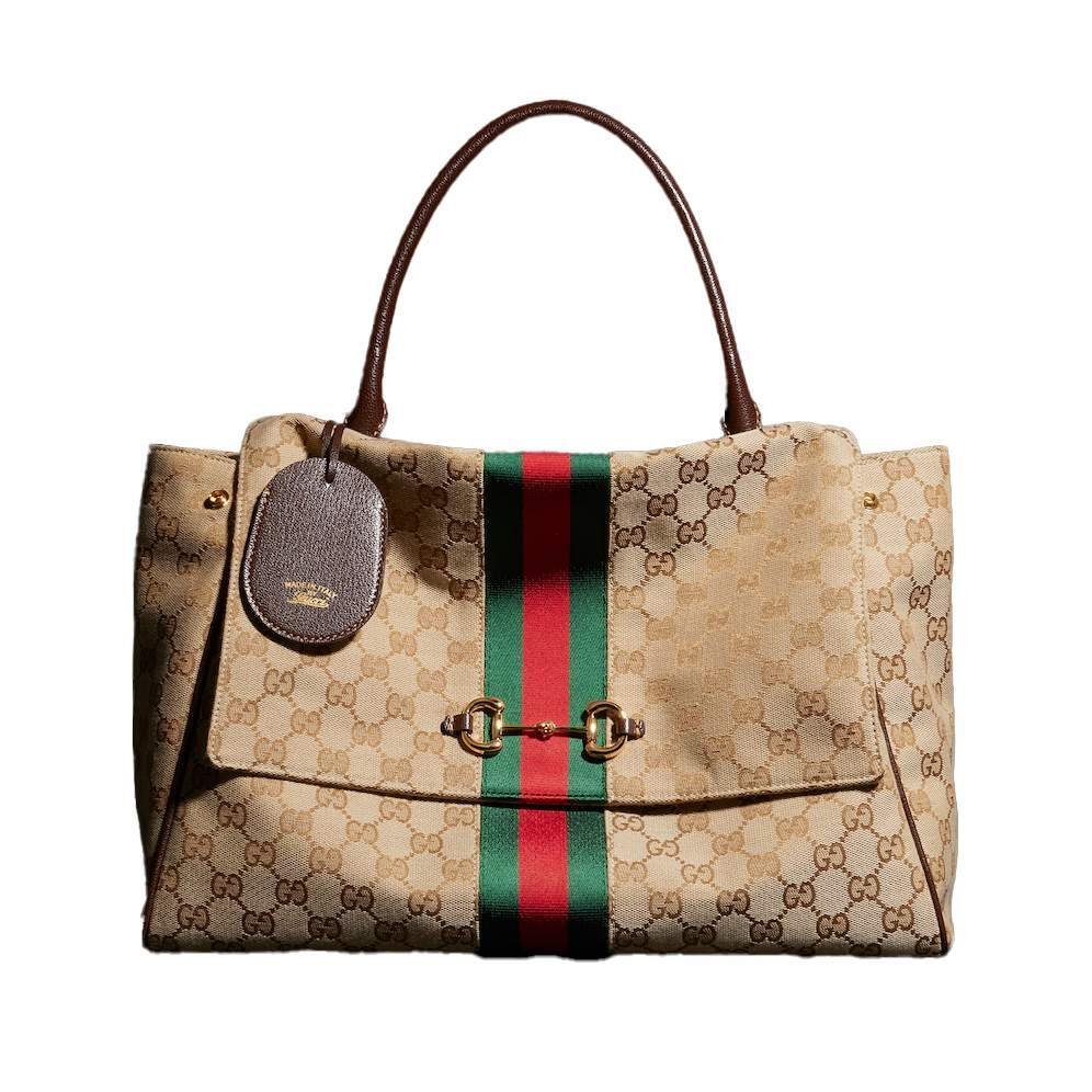 Paparazzo Large Top Handle Bag Sand And Brown GG Canvas