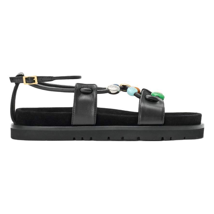 Pebble Beads Fussbett Sandals Black Nappa Lambskin