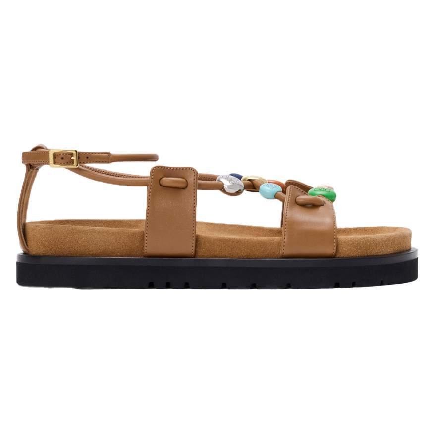 Pebble Beads Fussbett Sandals Brown Nappa Lambskin