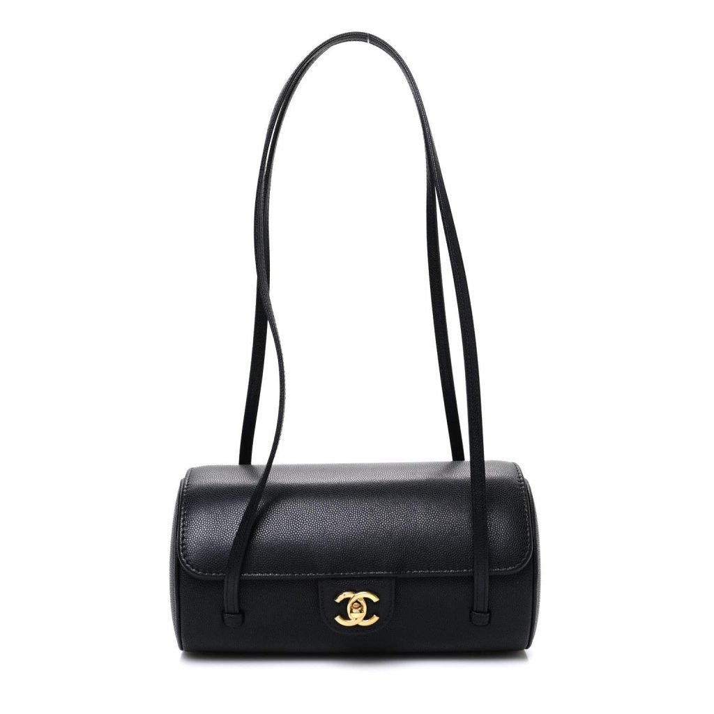 Preppy Coco Small Bowling Bag Black Shiny Caviar Leather