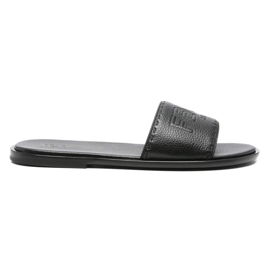 Roma Logo Embossed Slides Black Leather – Fd185