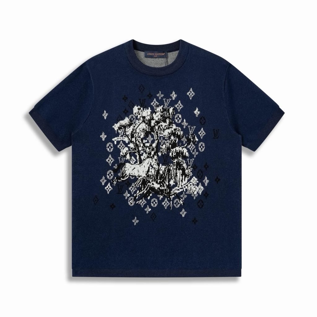 Short-Sleeved Jacquard Crewneck In Blue 1Ajbvb