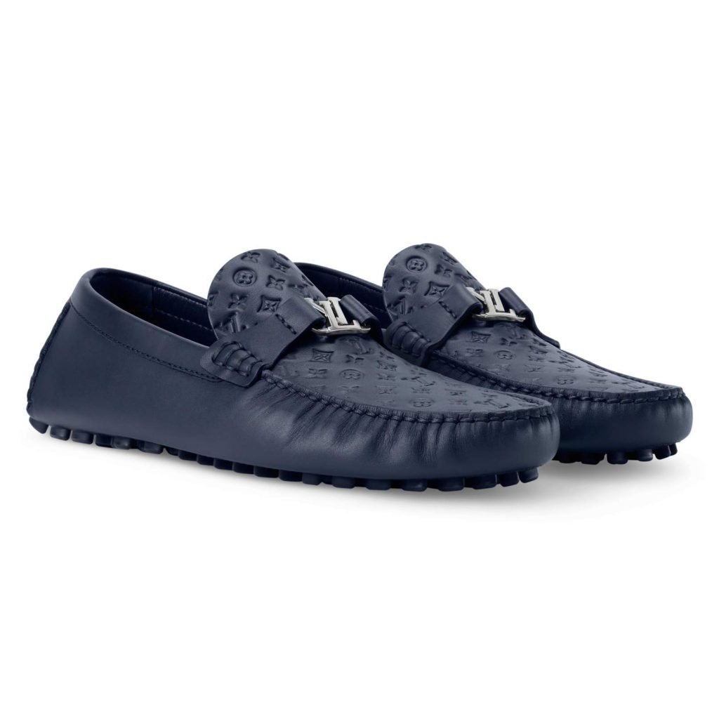 Silverstone Moccasins Navy Blue Monogram-Embossed Calf Leather 1Aiwoz