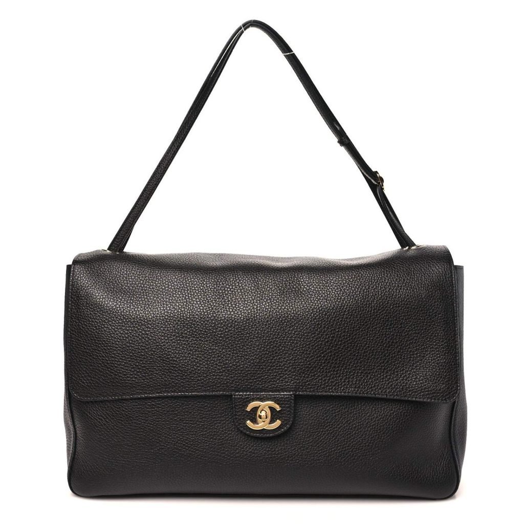 Souplissimo Maxi Flap Black Grained Calfskin Leather