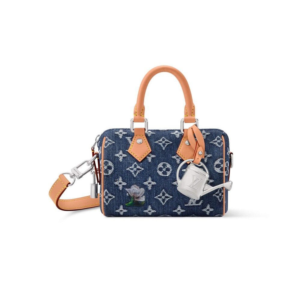 Speedy 18 Bandouliere Bag Blue Monogram Denim Flowers M27557