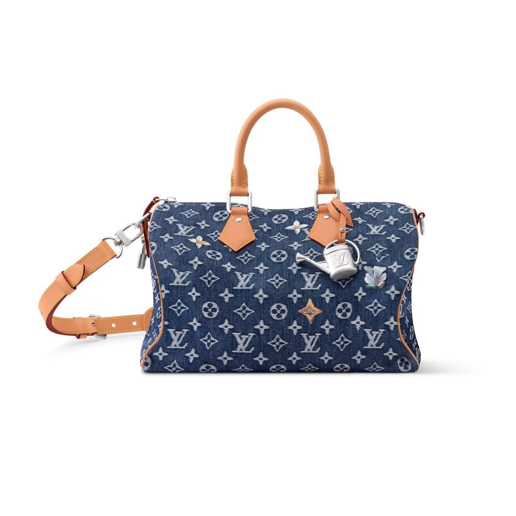 Speedy 30 Bandouliere Bag Blue Monogram Flowers Denim M27556