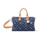 Speedy 30 Bandouliere Bag Blue Monogram Flowers Denim M27556