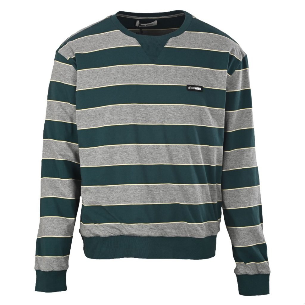 Striped Logo-Patch Sweatshirt In Green And Grey – Sk798