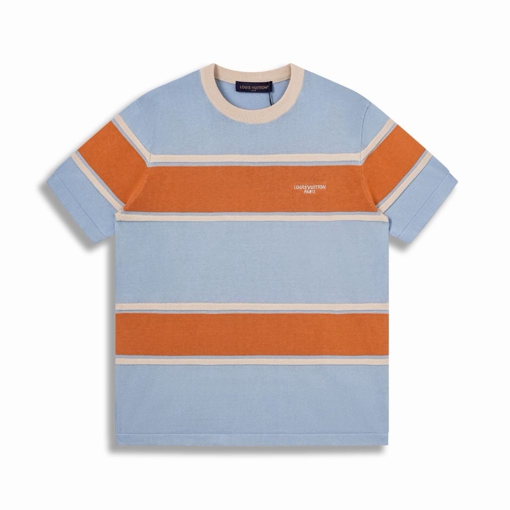Striped Short-Sleeved T-Shirt In Blue And Orange 1Ak7If
