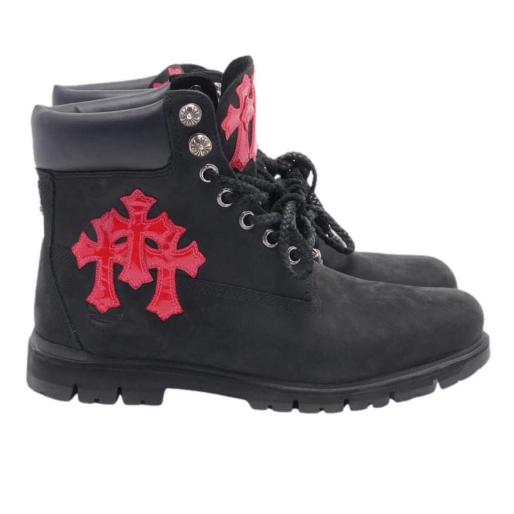 Timberland X Ch Cross Patch Boots In Black With Triple Cross Red