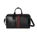 Web Trademark Medium Duffle Bag Black Soft Leather