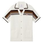 White & Brown Tennis Stripe Crochet Short Sleeve Shirt – Sh542