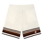 White & Brown Tennis Stripe Crochet Shorts