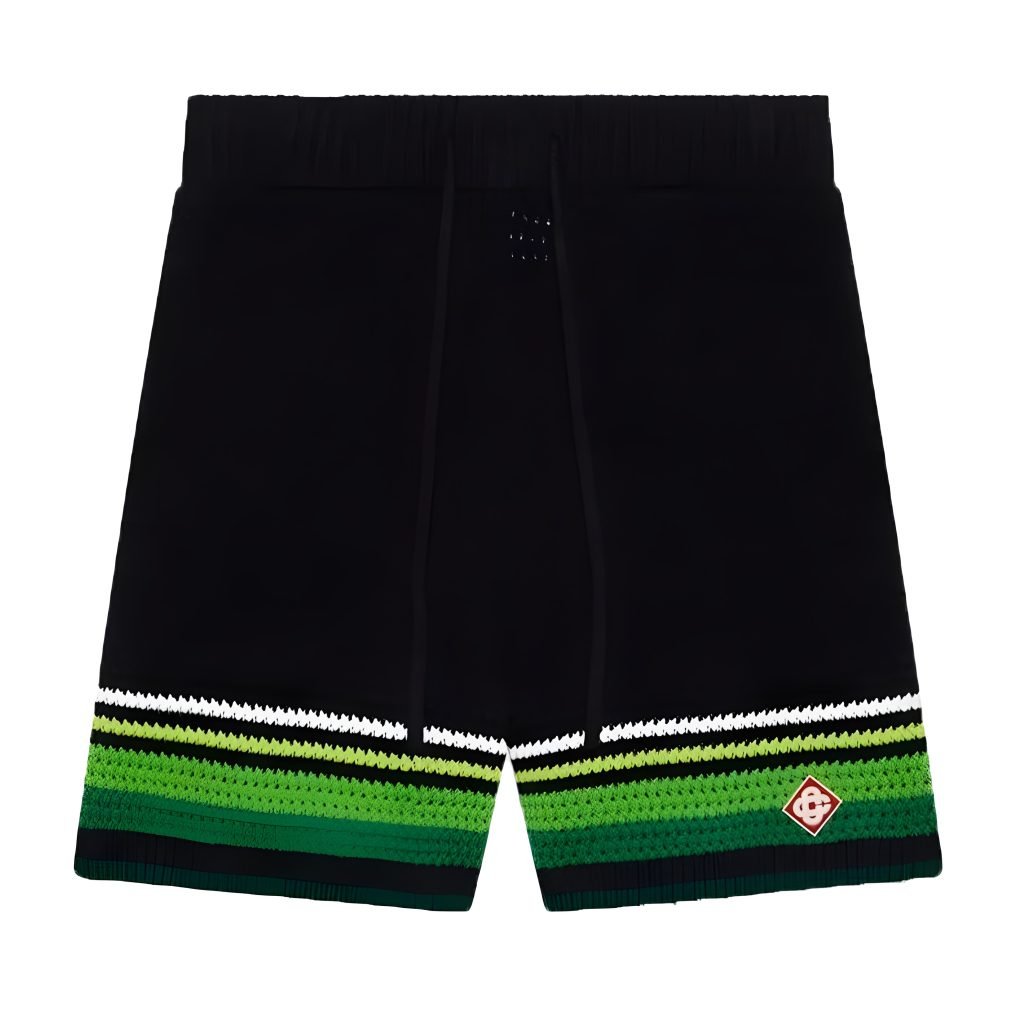 Black & Green Striped Crochet Shorts