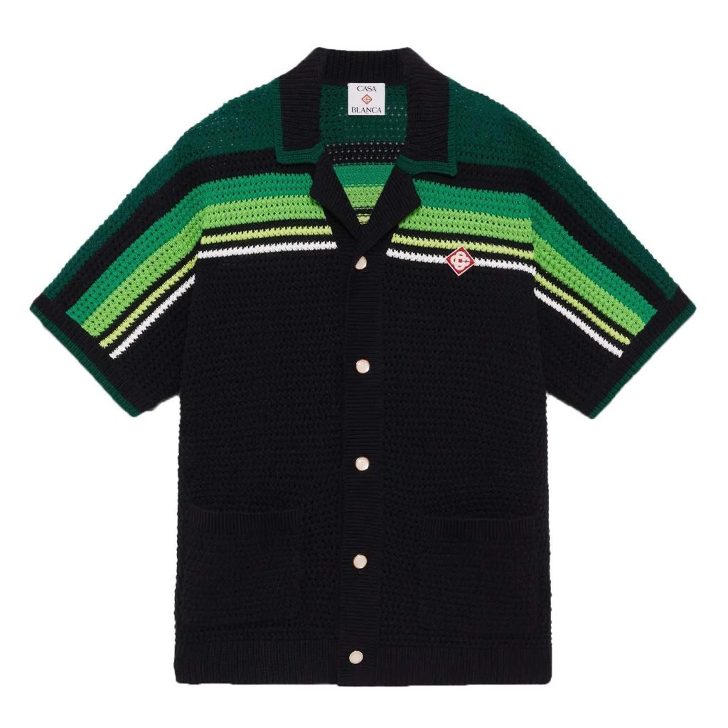 Black & Green Striped Short Sleeve Crochet Shirt – Sh537