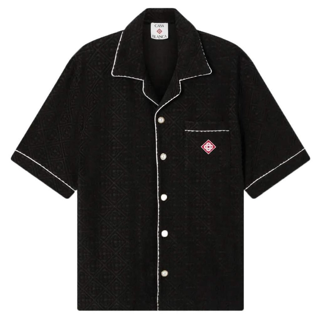 Black Towelling Monogram Short Sleeve Shirt – Sh543