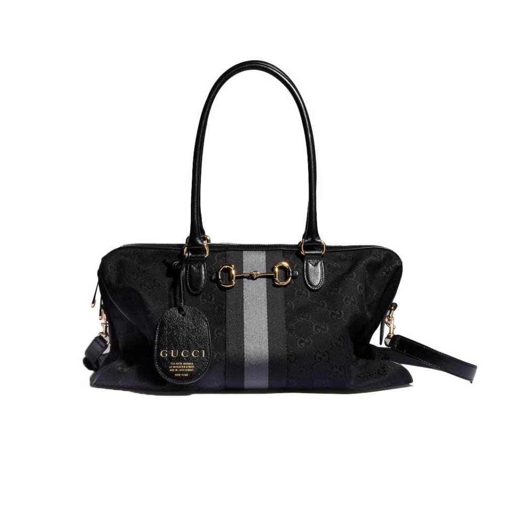 Borsetto Large Boston Bag Grey And Black GG Canvas