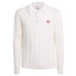 Boucle Long-Sleeve Polo Sweater In White – Sk808
