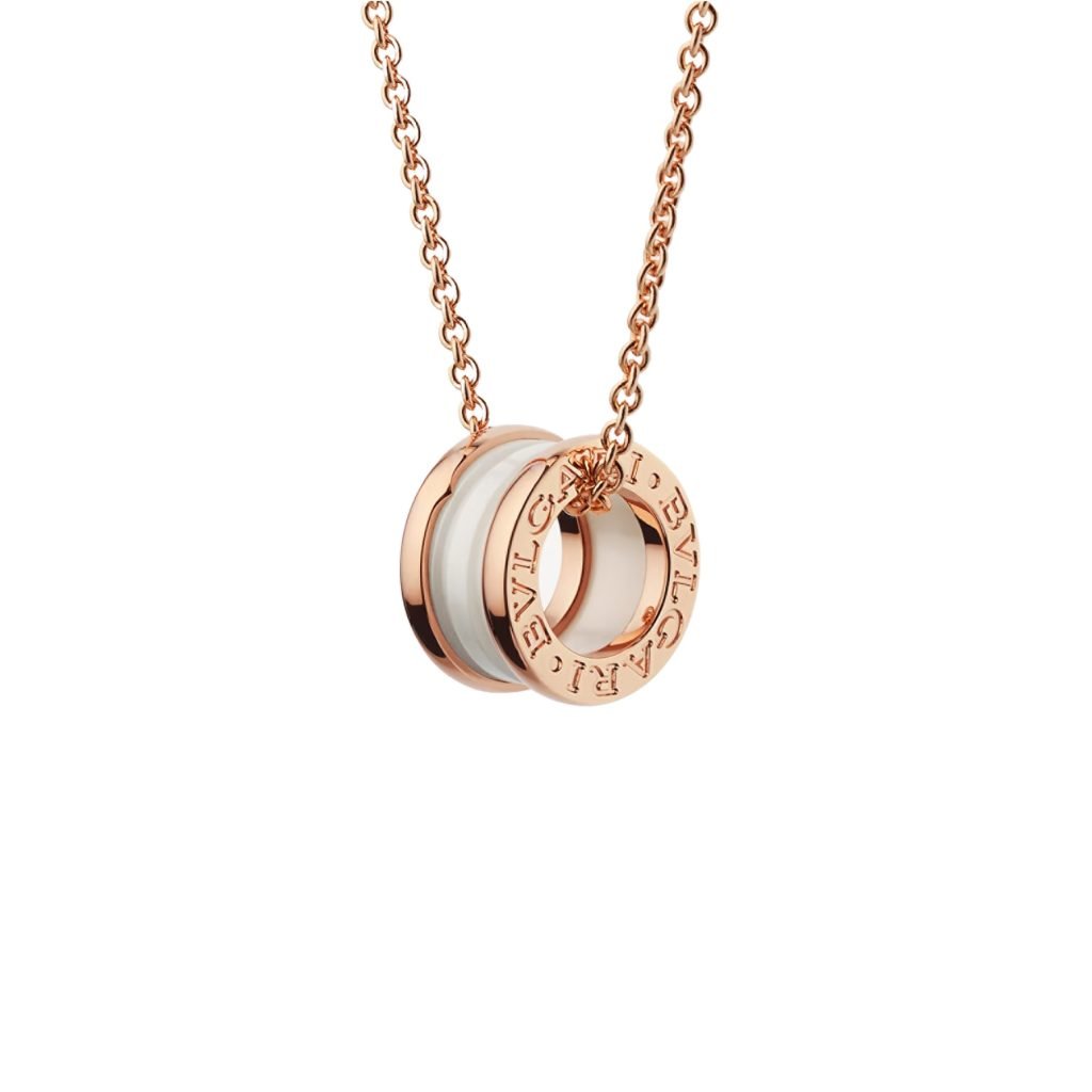 B.zero1 Necklace With 18 Kt Rose Gold Chain And With 18 Kt Rose Gold And White Ceramic Pendant