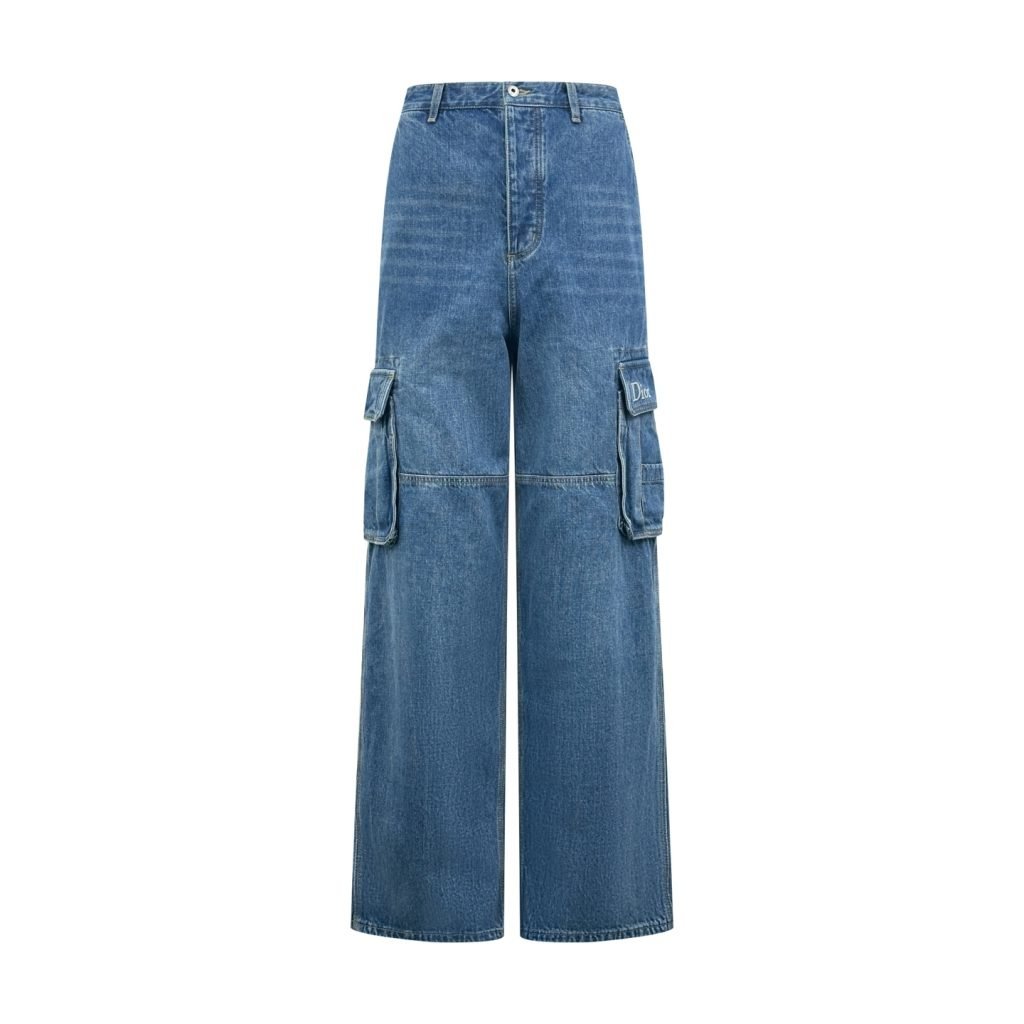 Cargo Jeans Blue Cotton Twill