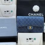 1998 Medium Double Flap Bag Denim Blue